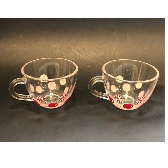 Starbucks Holiday 2007 Peppermint Candy Clear Coffee Mug Set With Saucers - Picture 2 of 16